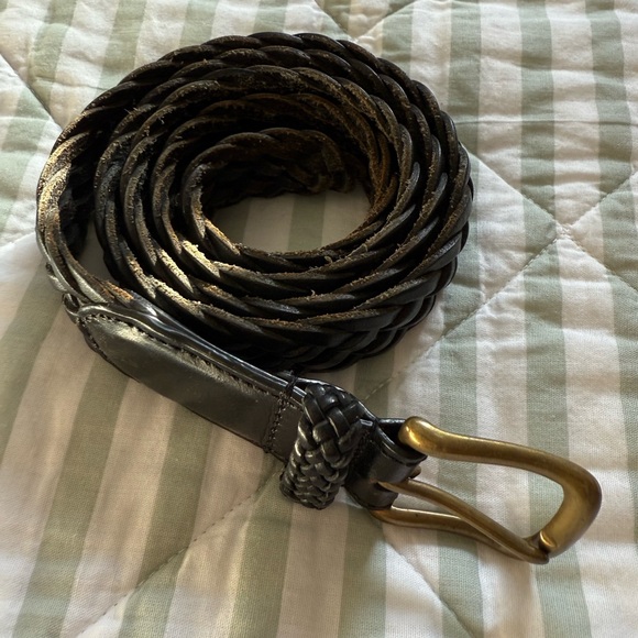 Lands' End Other - Lands’ End belt Black Braided Leather Brass Buckle Belt 40